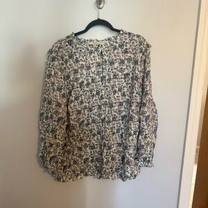 NWT Loft Floral Ruffle Neck Key Hole Top Blouse Long Sleeve